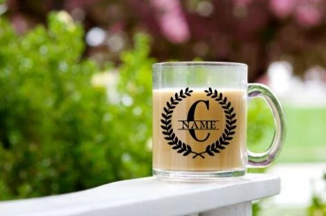 Clear glass discount coffee mugs personalized